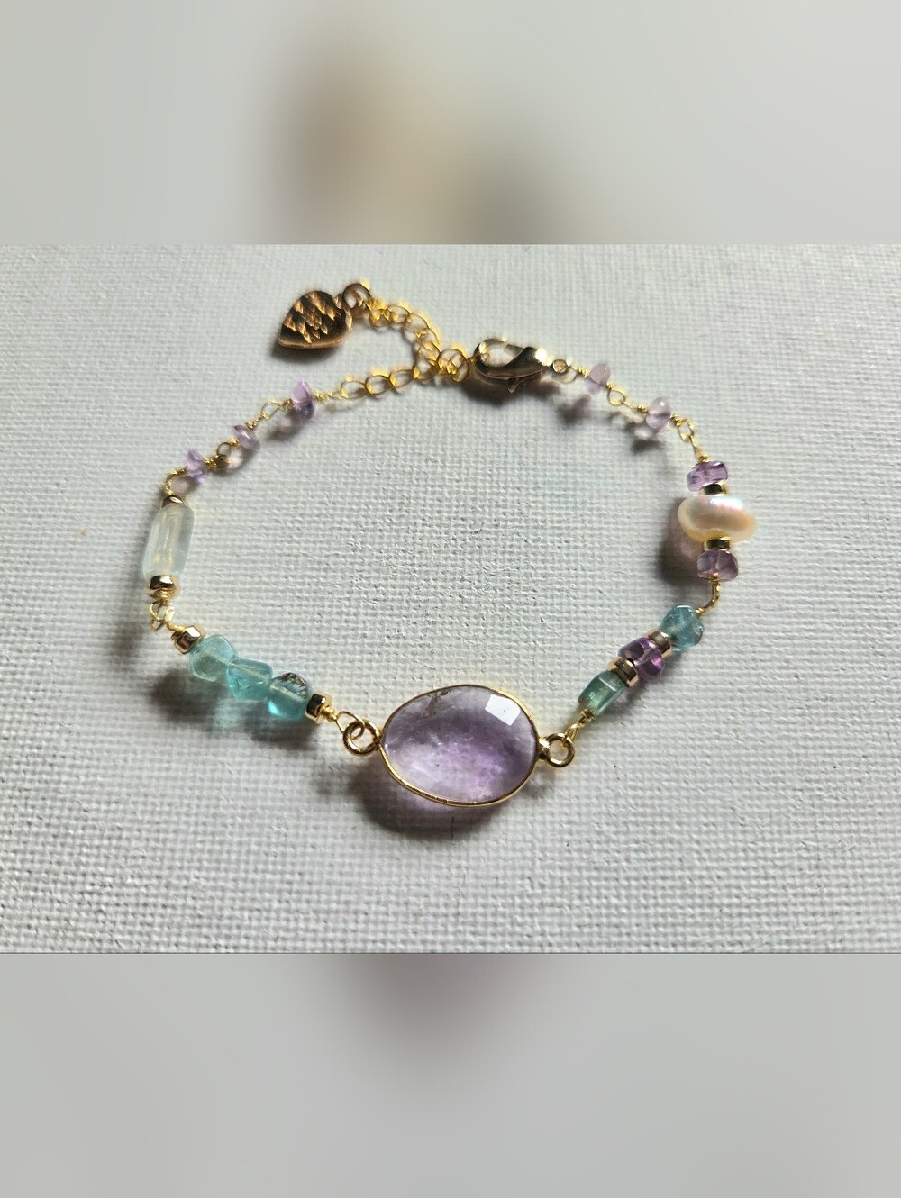 Amethyst & Blue Apatite Bracelet With Flourite And Pearl Accents